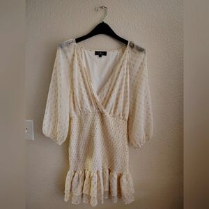 All The Cheers Cream and Gold Dotted Smocked Mini Dress